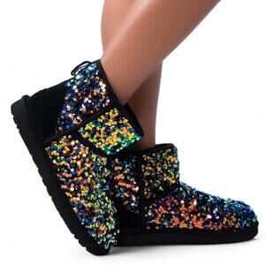 M UGG Classic Mini Stellar Sequin boot in black(multi iridescent chunky) sz 7